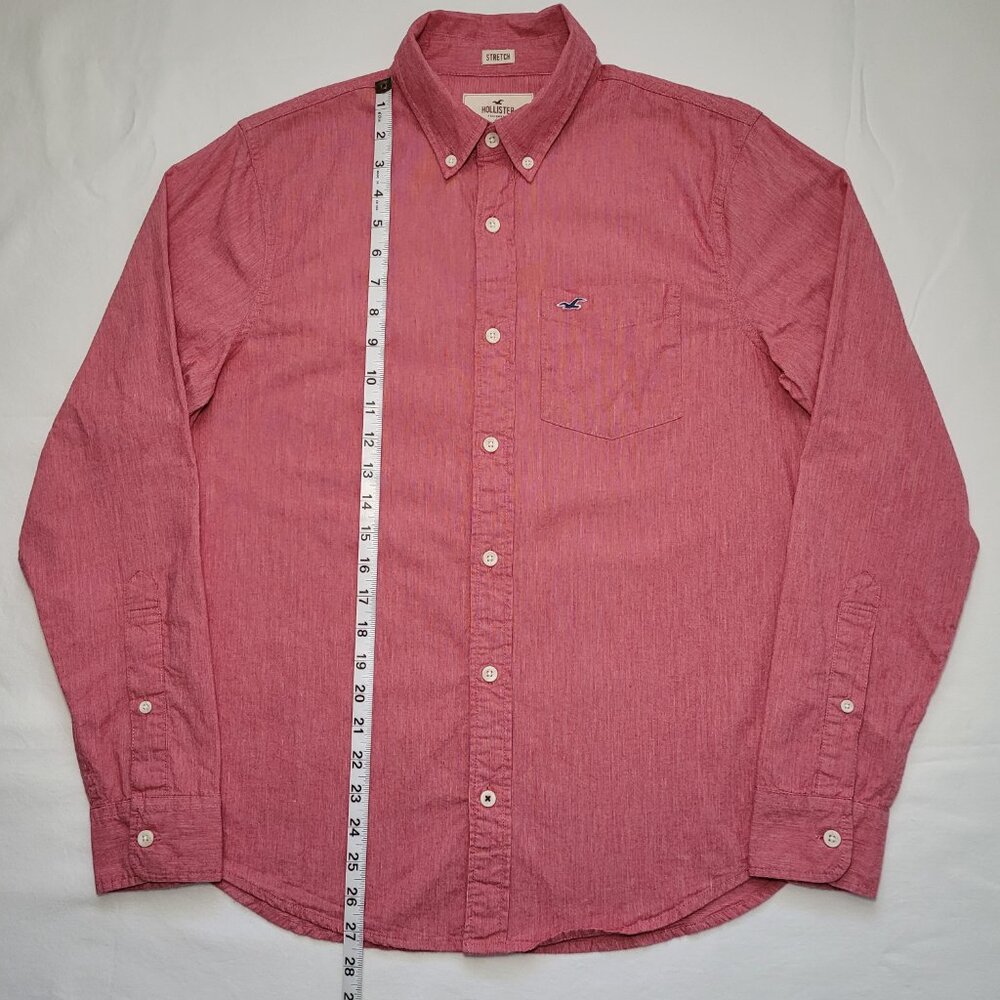 Hollister Mens Button Down Shirt Epic Flex Heather Red Medium Coastal Preppy - Picture 6 of 12